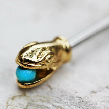 Stainless Steel Turquoise Ball Golden Serpent Nipple Bar Nipple Ring Impulse Piercings