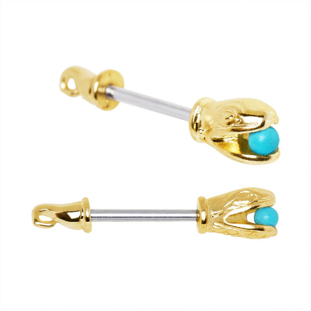 Stainless Steel Turquoise Ball Golden Serpent Nipple Bar Nipple Ring Impulse Piercings