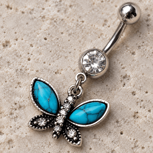 Stainless Steel Turquoise Butterfly Dangle Navel Rings