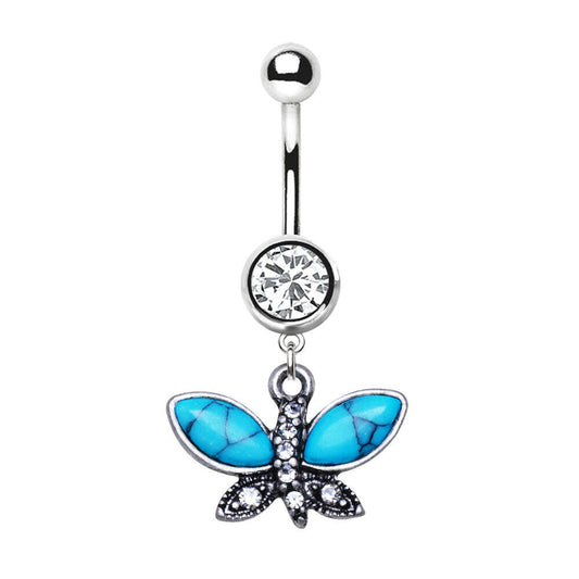 Stainless Steel Turquoise Butterfly Dangle Navel Rings Navel Ring Impulse Piercings