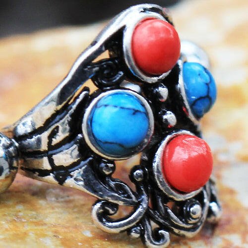 Stainless Steel Turquoise & Coral Cartilage Cuff Earring Cuff Earring Impulse Piercings