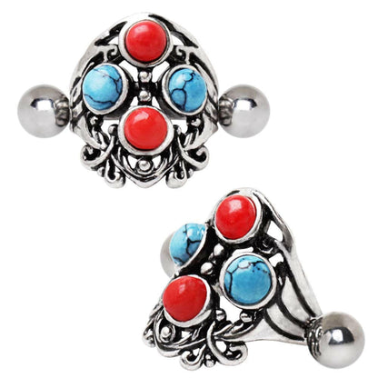 Stainless Steel Turquoise & Coral Cartilage Cuff Earring Cuff Earring Impulse Piercings 16 gaugeLength: 1/2"