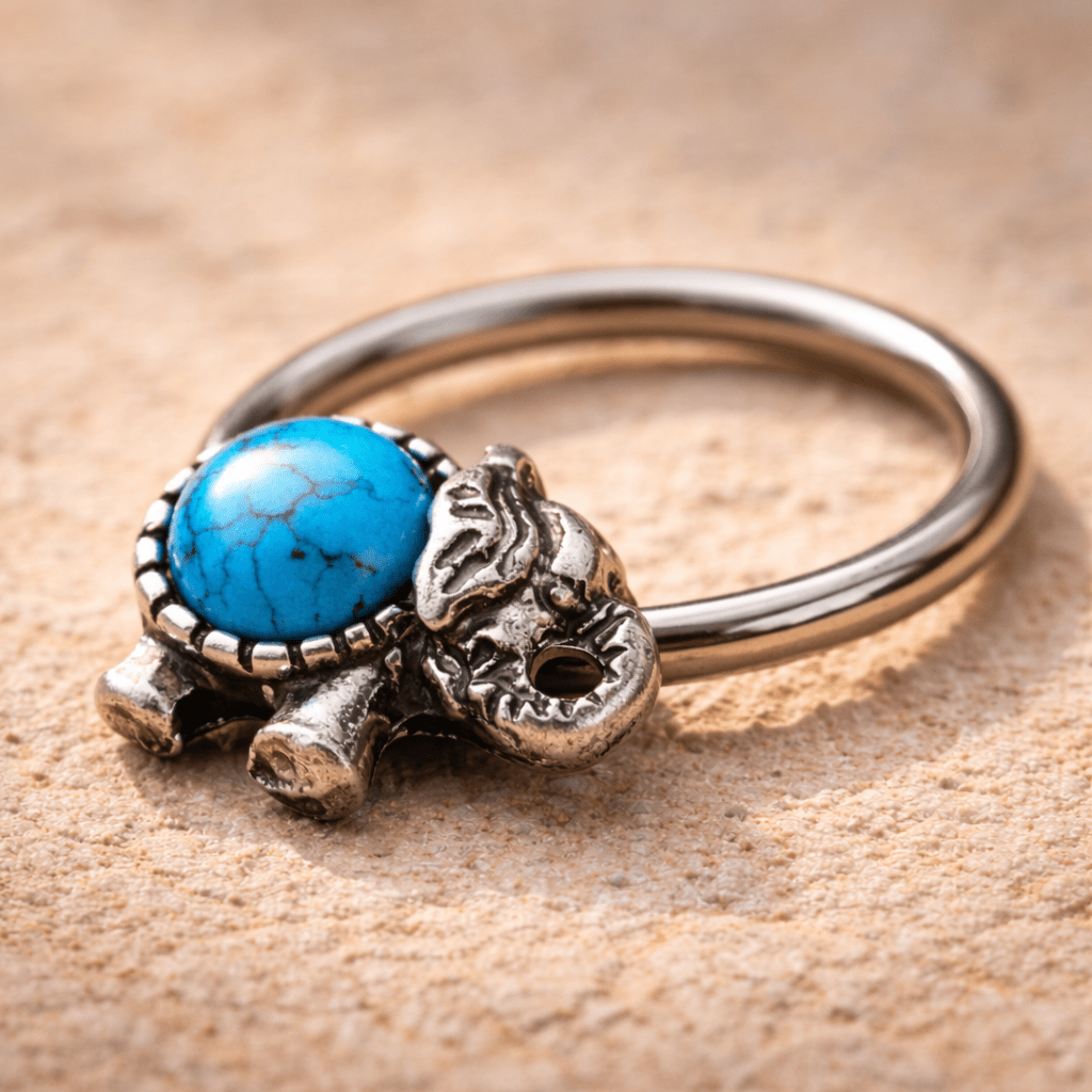 Stainless Steel Turquoise Elephant Snap-in Captive Bead Ring / Septum Ring - Skin Metals