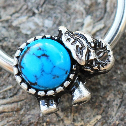 Stainless Steel Turquoise Elephant Snap-in Captive Bead Ring / Septum Ring Septum Ring Impulse Piercings