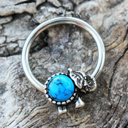 Stainless Steel Turquoise Elephant Snap-in Captive Bead Ring / Septum Ring Septum Ring Impulse Piercings