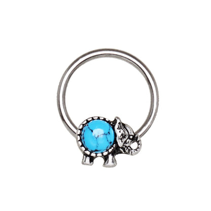 Stainless Steel Turquoise Elephant Snap-in Captive Bead Ring / Septum Ring - Skin Metals
