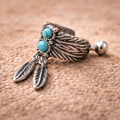 Stainless Steel Turquoise & Feather Cartilage Cuff Earring Cuff Earring Skin Metals