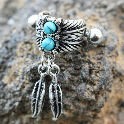 Stainless Steel Turquoise & Feather Cartilage Cuff Earring Cuff Earring Impulse Piercings