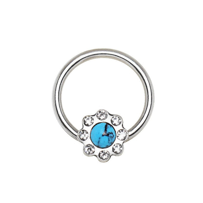 Stainless Steel Turquoise Flower Snap-in Captive Bead Ring Septum Ring Skin Metals