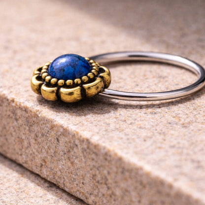 Stainless Steel Turquoise Flower Snap-in Captive Bead Ring / Septum Ring Captive Bead Impulse Piercings