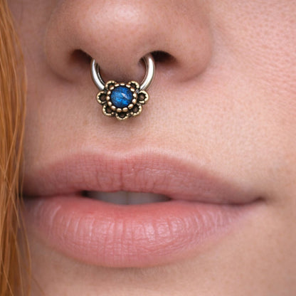 Stainless Steel Turquoise Flower Snap-in Captive Bead Ring / Septum Ring Captive Bead Impulse Piercings