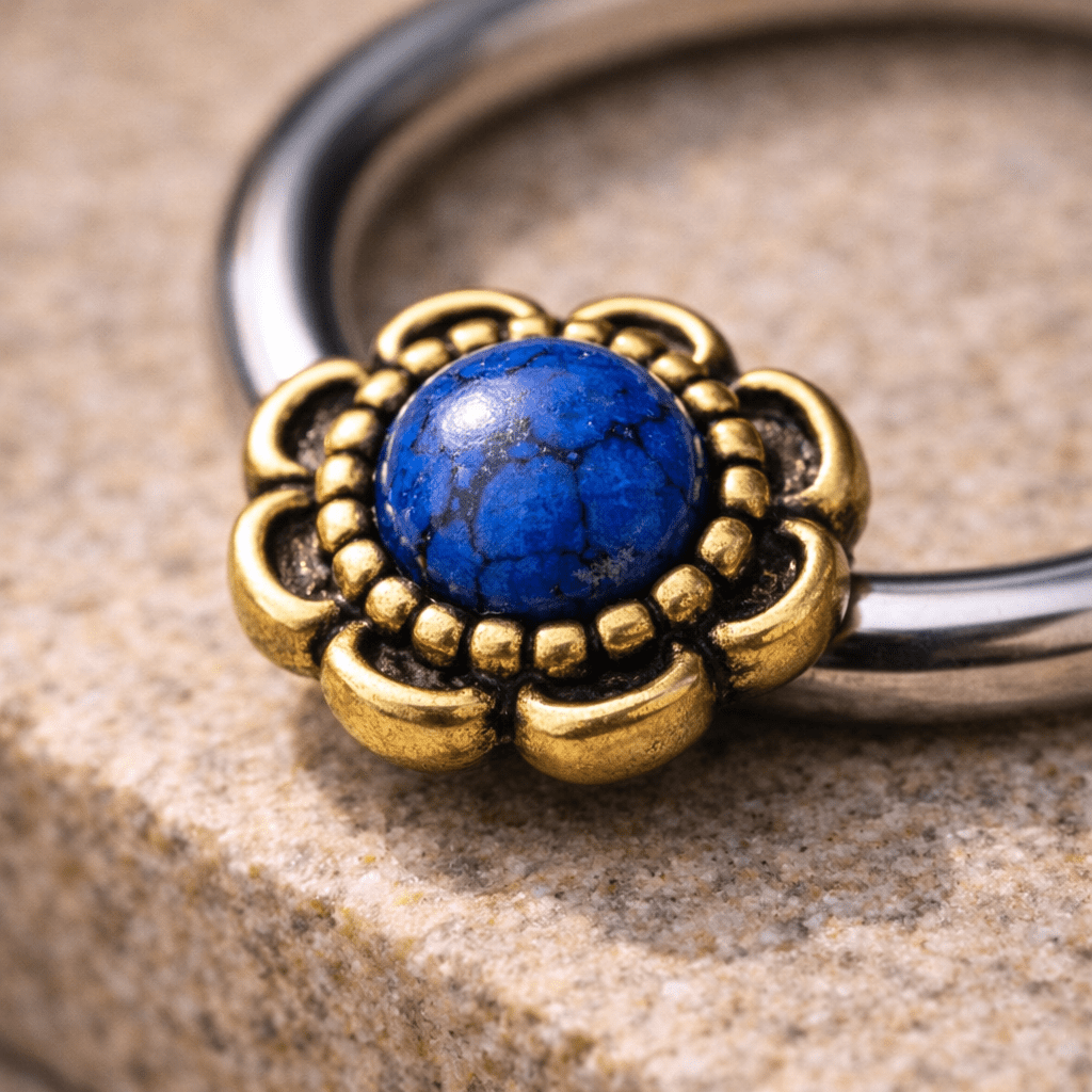 Stainless Steel Turquoise Flower Snap-in Captive Bead Ring / Septum Ring Captive Bead Impulse Piercings