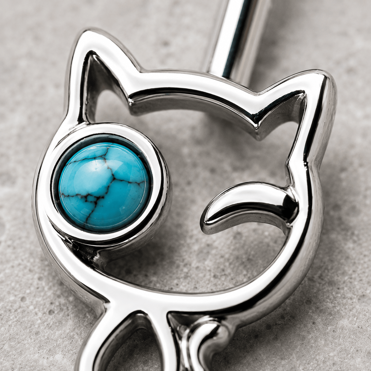 Stainless Steel Turquoise Kitty Navel Ring - Skin Metals