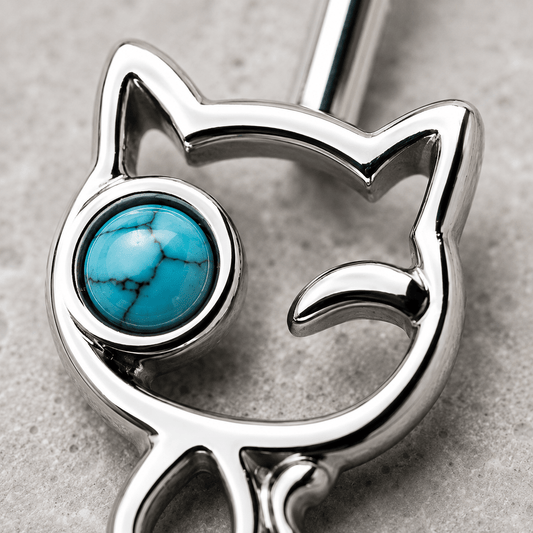 Stainless Steel Turquoise Kitty Navel Ring
