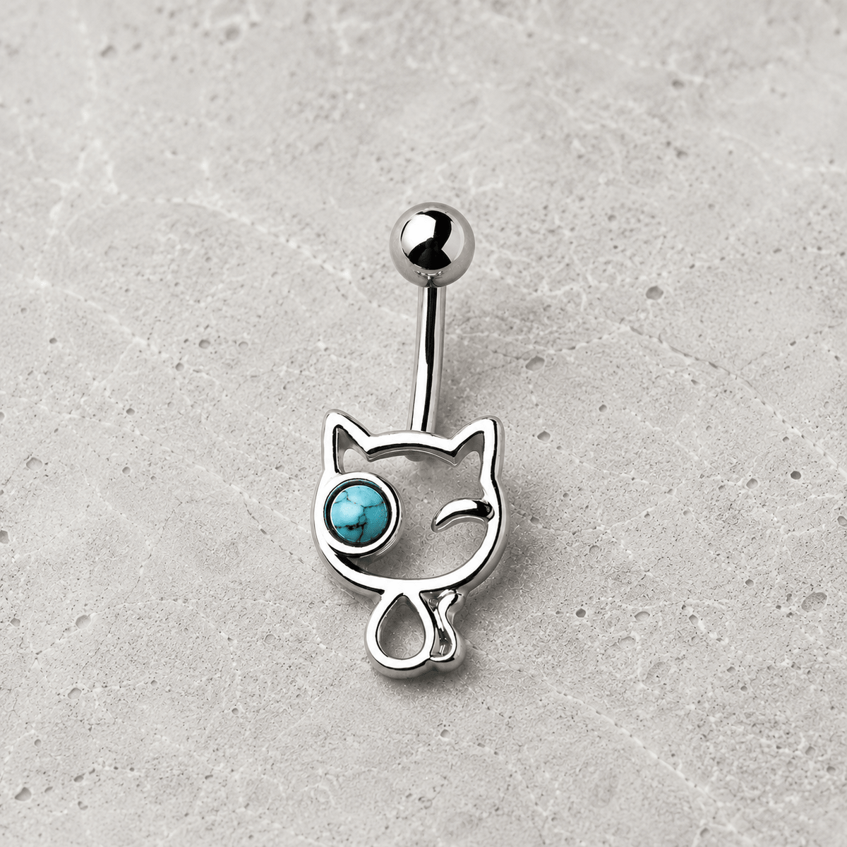 Stainless Steel Turquoise Kitty Navel Ring - Skin Metals