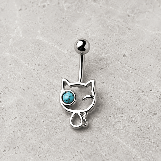 Stainless Steel Turquoise Kitty Navel Ring