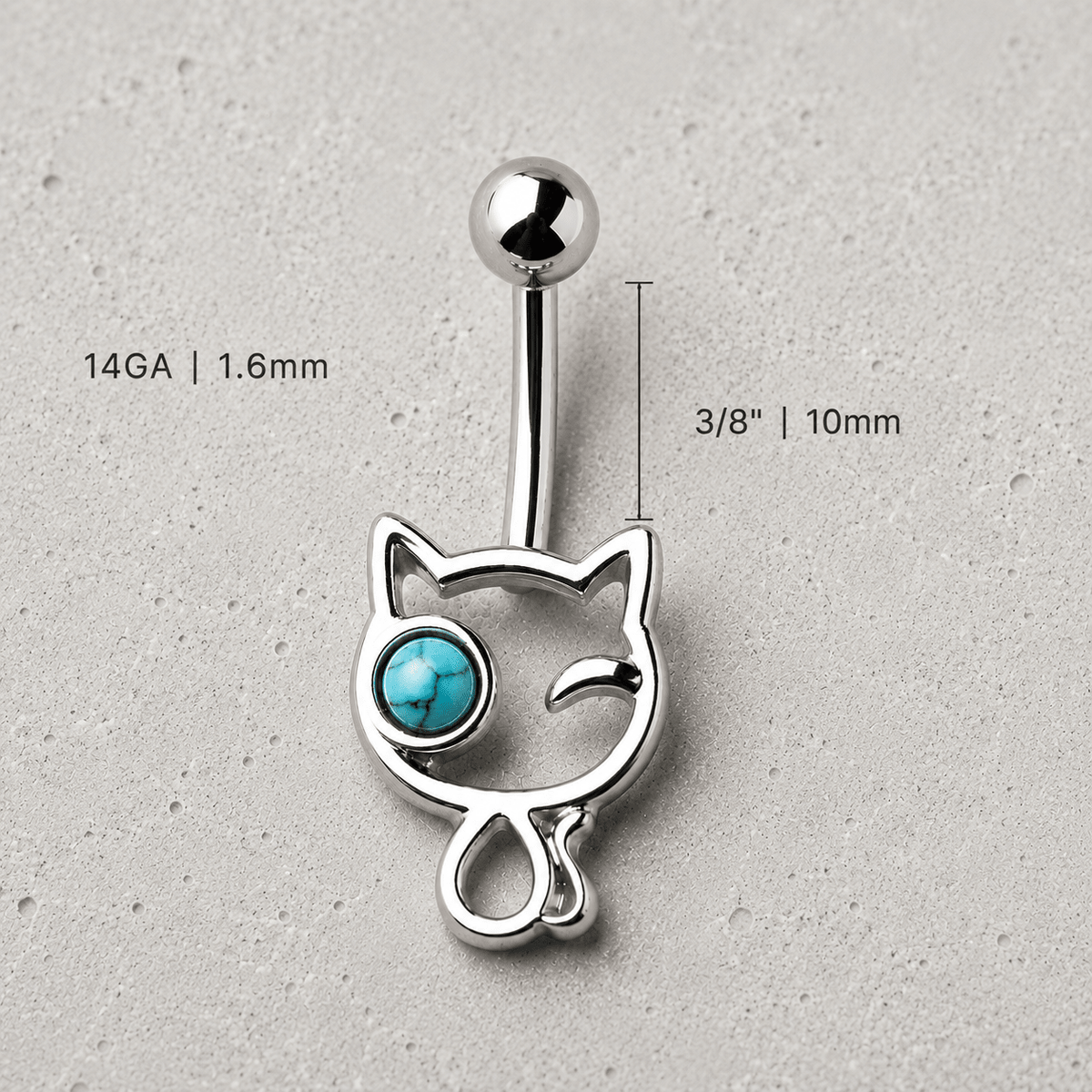 Stainless Steel Turquoise Kitty Navel Ring - Skin Metals