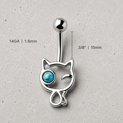 Stainless Steel Turquoise Kitty Navel Ring - Skin Metals