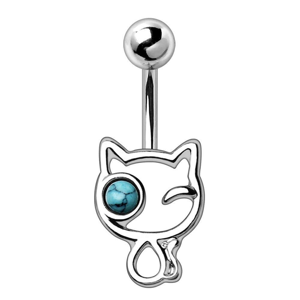 Stainless Steel Turquoise Kitty Navel Ring