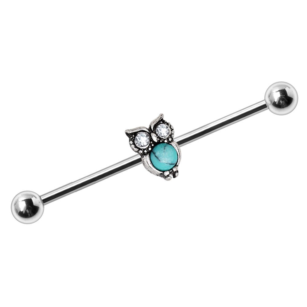 Stainless Steel Turquoise Owl Industrial Barbell - Skin Metals