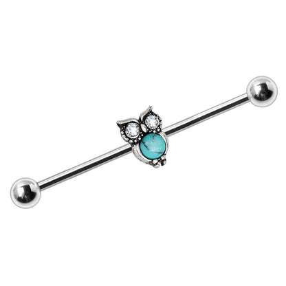 Stainless Steel Turquoise Owl Industrial Barbell - Skin Metals