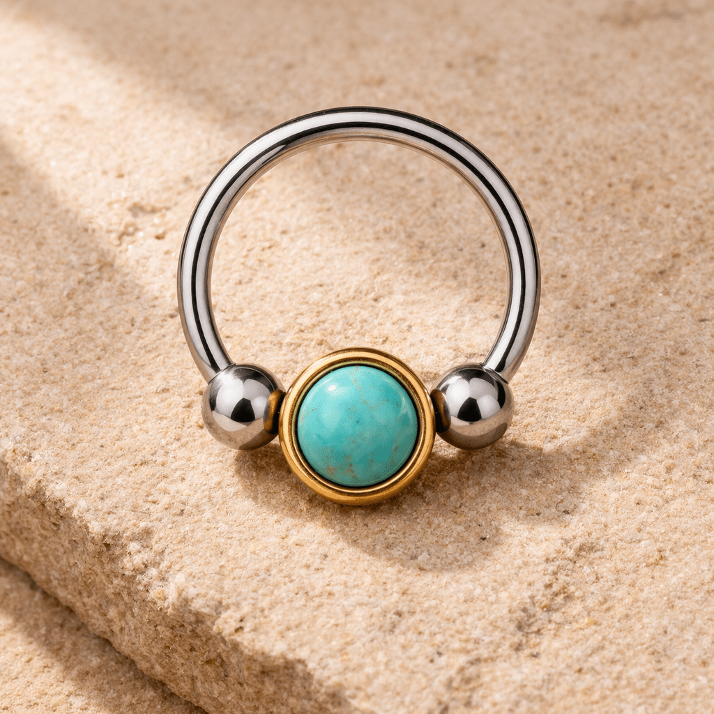 Stainless Steel Turquoise Snap-In Captive Bead Ring / Septum Ring Captive Bead Impulse Piercings