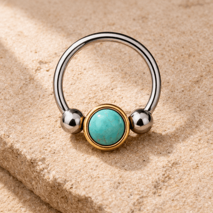 Stainless Steel Turquoise Snap-In Captive Bead Ring / Septum Ring Captive Bead Impulse Piercings