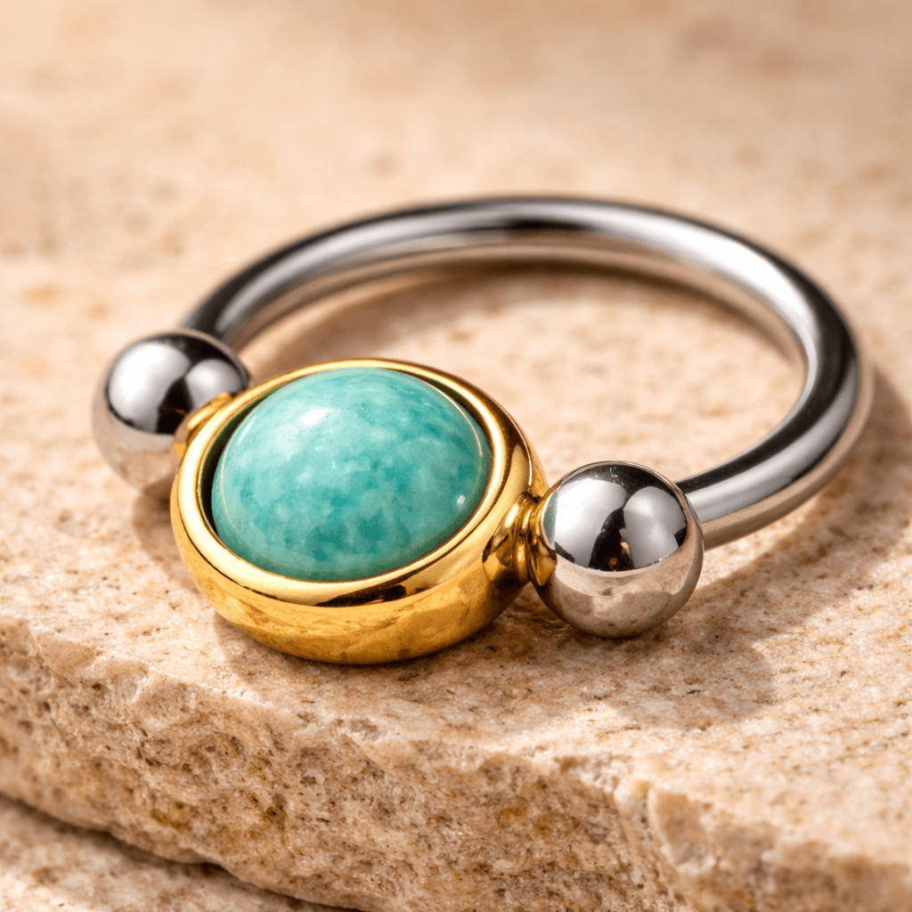 Stainless Steel Turquoise Snap-In Captive Bead Ring / Septum Ring Captive Bead Impulse Piercings