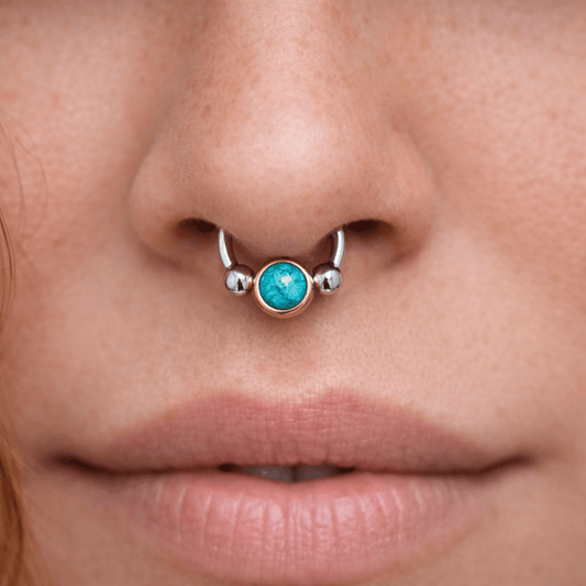 Stainless Steel Turquoise Snap-In Captive Bead Ring / Septum Ring Captive Bead Impulse Piercings