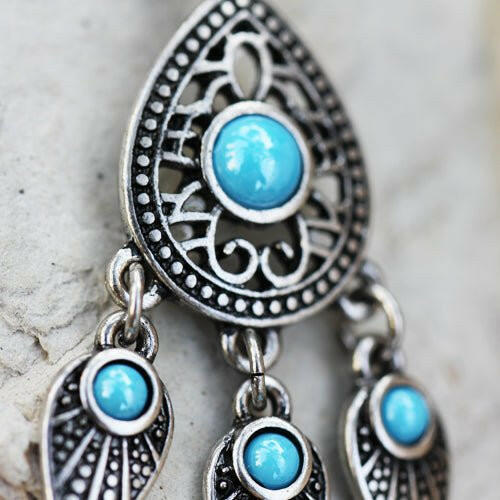Stainless Steel Turquoise Teardrop and Feather Dangle Navel Ring