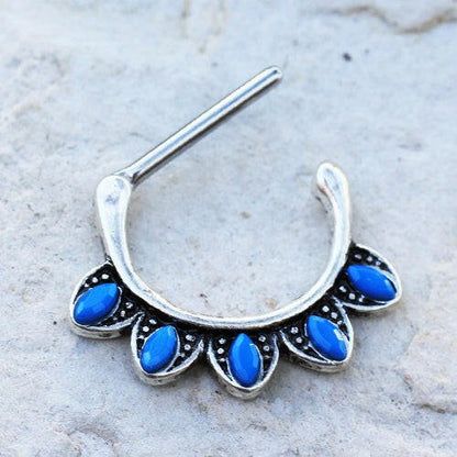 Stainless Steel Turquoise Tribal Nipple Clicker Ring Septum Ring Impulse Piercings