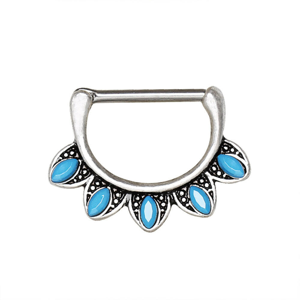 Stainless Steel Turquoise Tribal Nipple Clicker Ring Septum Ring Impulse Piercings