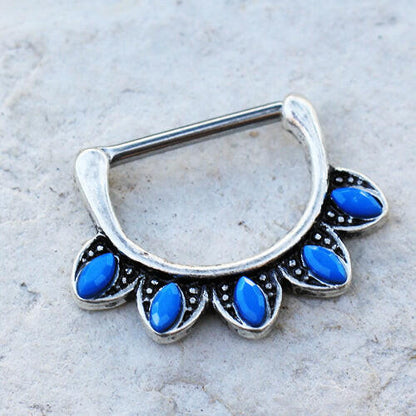 Stainless Steel Turquoise Tribal Nipple Clicker Ring Septum Ring Impulse Piercings