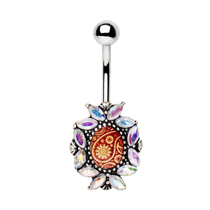Stainless Steel Victorian Floral Navel Ring - Skin Metals