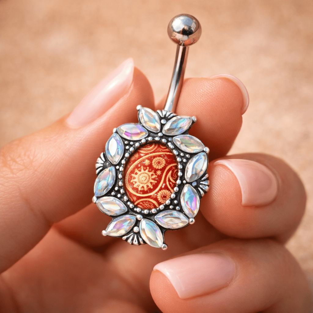 Stainless Steel Victorian Floral Navel Ring Navel Ring Impulse Piercings