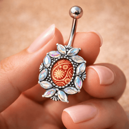 Stainless Steel Victorian Floral Navel Ring Navel Ring Impulse Piercings