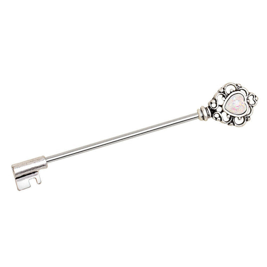 Stainless Steel Victorian Heart Key Industrial Barbell with Synthetic Opal