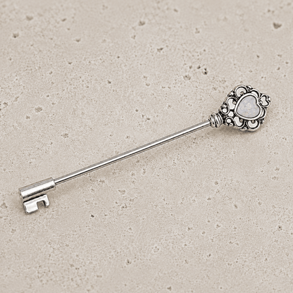 Stainless Steel Victorian Heart Key Industrial Barbell with Synthetic Opal - Skin Metals
