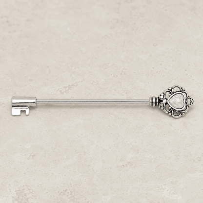 Stainless Steel Victorian Heart Key Industrial Barbell with Synthetic Opal - Skin Metals