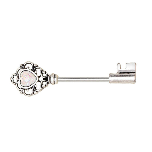 Stainless Steel Victorian Key Nipple Bar with Synthetic Opal Nipple Ring Impulse Piercings