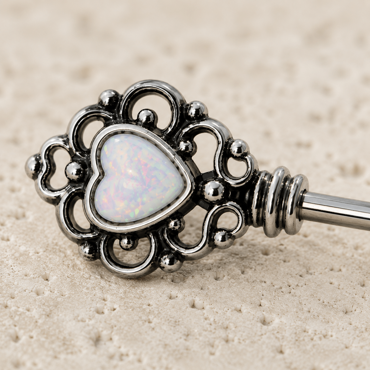 Stainless Steel Victorian Key Nipple Bar with Synthetic Opal