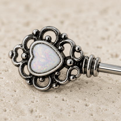 Stainless Steel Victorian Key Nipple Bar with Synthetic Opal
