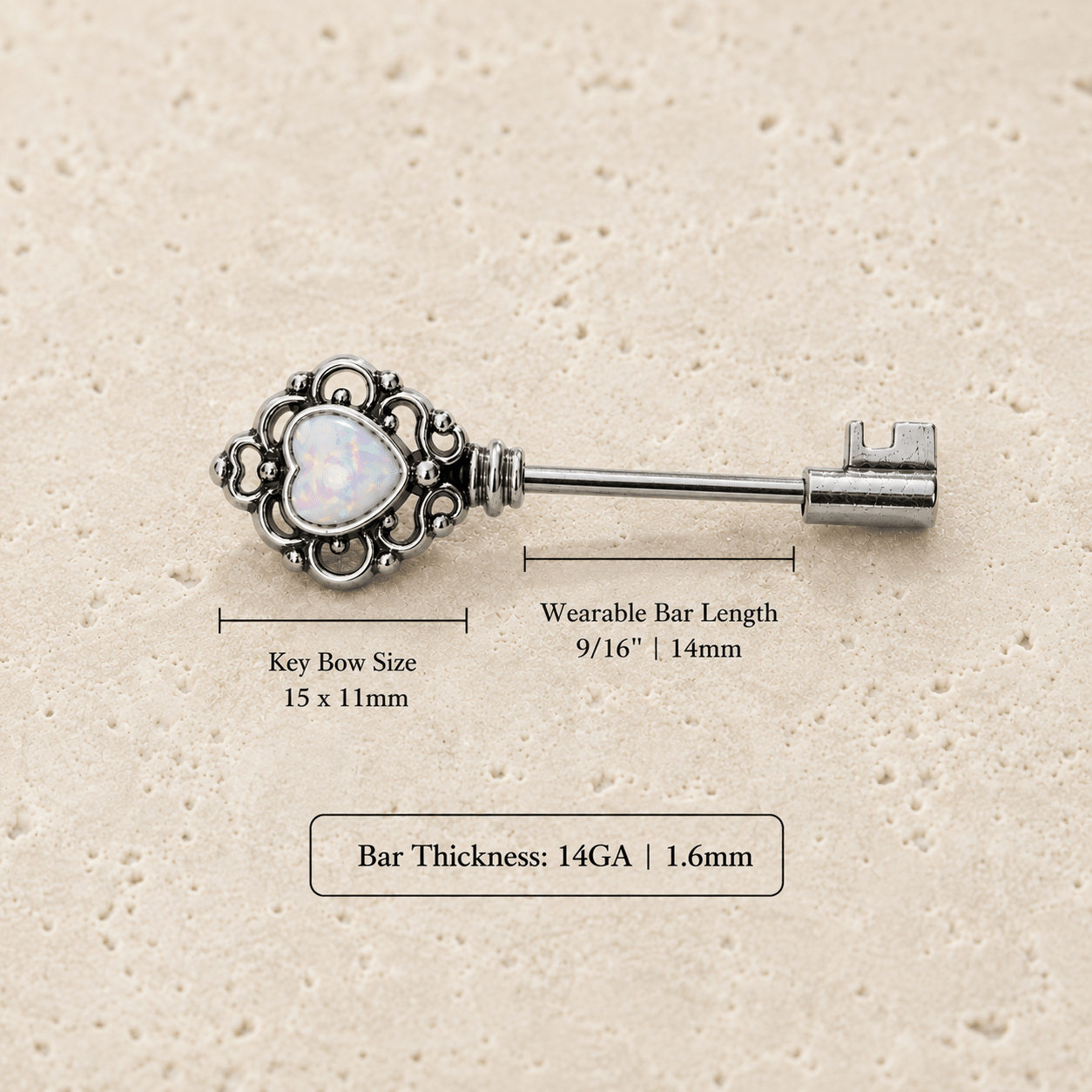 Stainless Steel Victorian Key Nipple Bar with Synthetic Opal