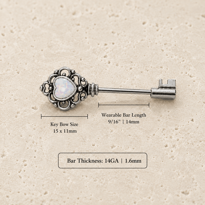 Stainless Steel Victorian Key Nipple Bar with Synthetic Opal