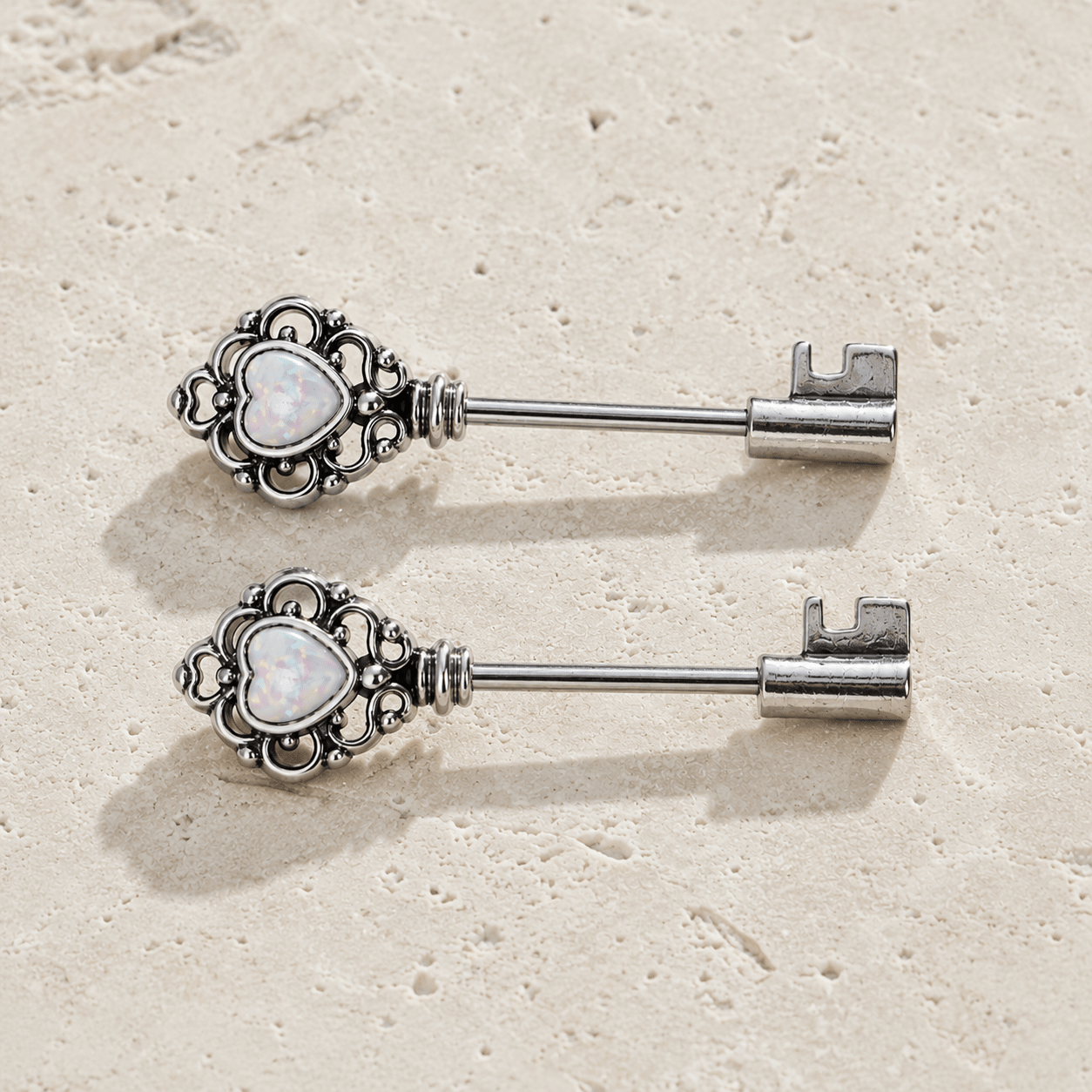 Stainless Steel Victorian Key Nipple Bar with Synthetic Opal