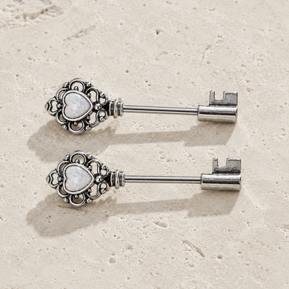 Stainless Steel Victorian Key Nipple Bar with Synthetic Opal