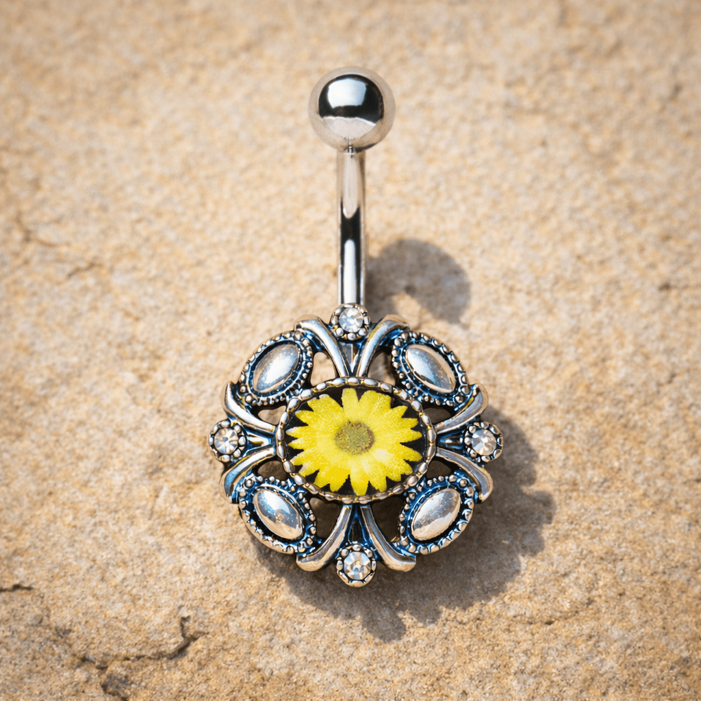 Stainless Steel Victorian Yellow Daisy Navel Ring - Skin Metals