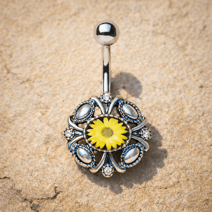 Stainless Steel Victorian Yellow Daisy Navel Ring - Skin Metals