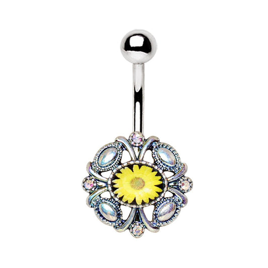 Stainless Steel Victorian Yellow Daisy Navel Ring - Skin Metals