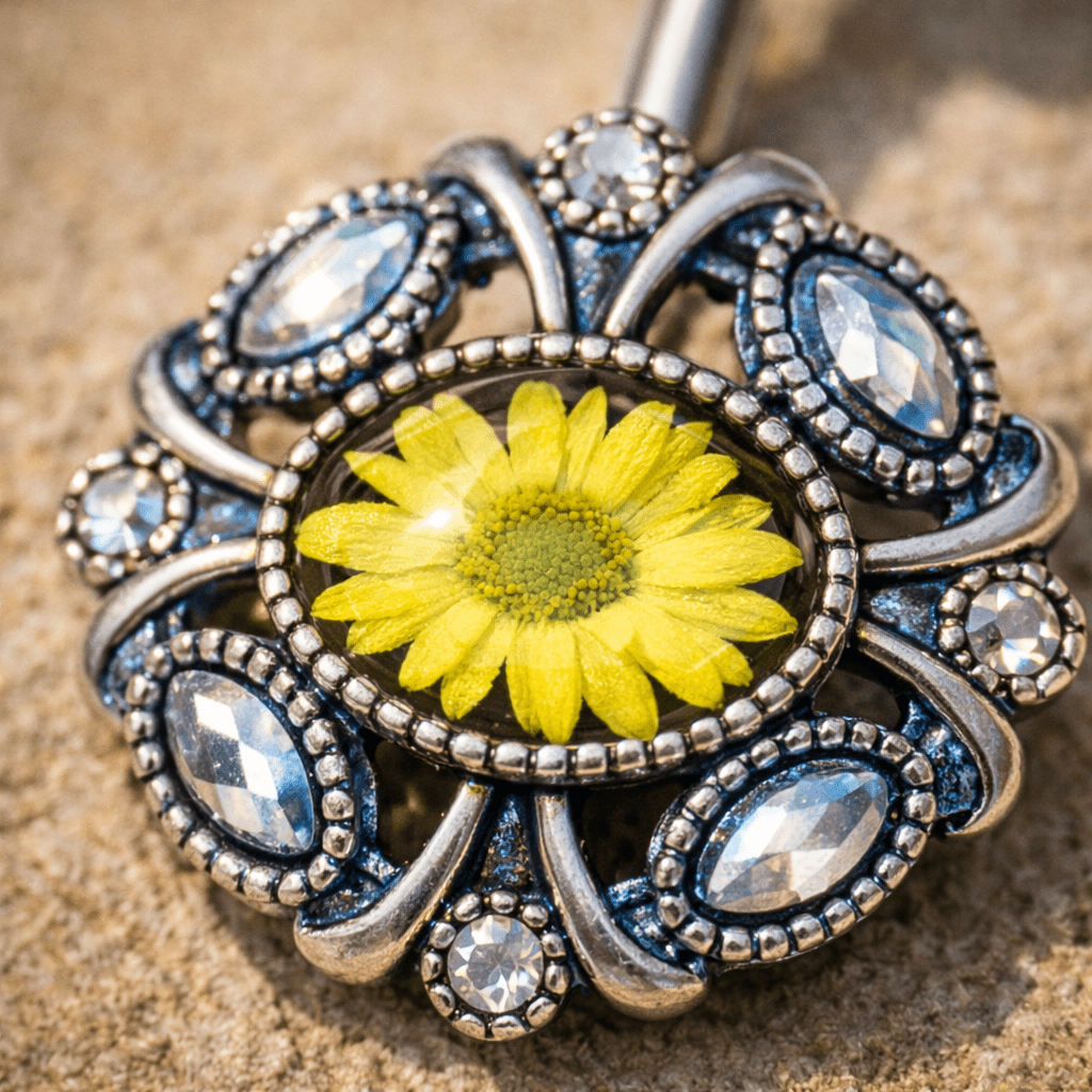 Stainless Steel Victorian Yellow Daisy Navel Ring - Skin Metals
